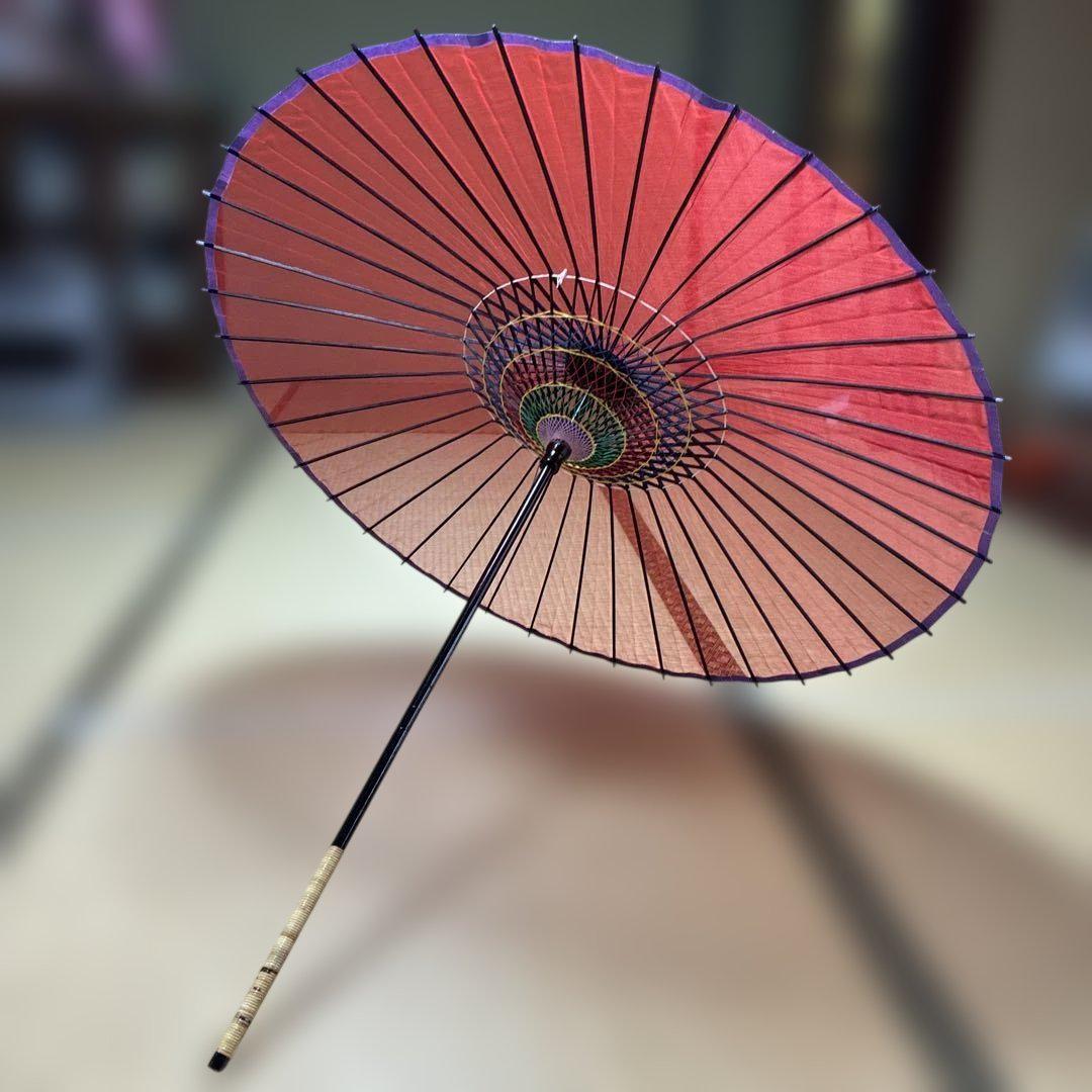 【超美品】舞踊傘 オレンジ　日本舞踊　和傘　番傘　スケスケ布