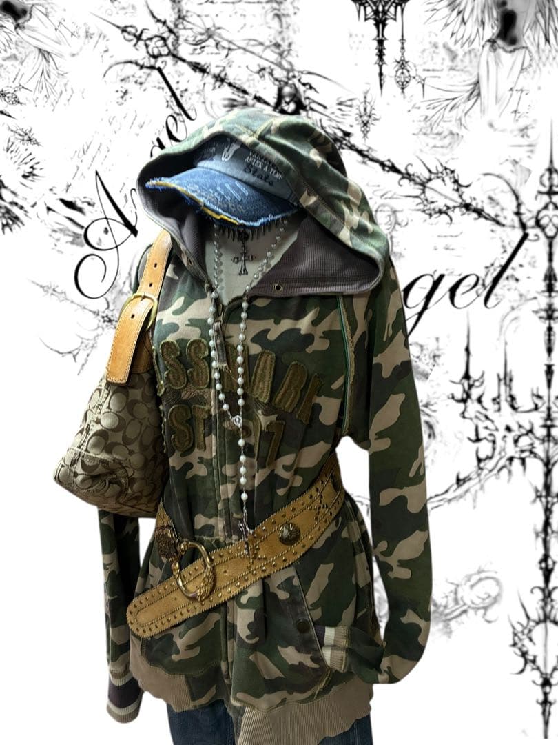 カモフラ 英字平成古着ジップニットフェアリーグランジNANAL