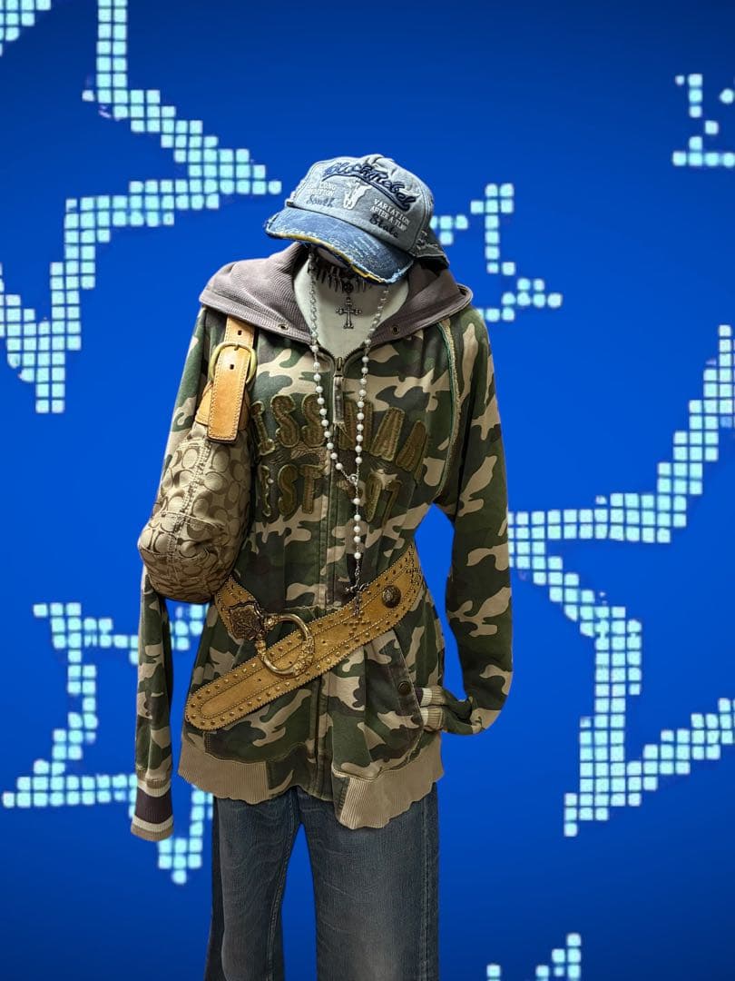 カモフラ 英字平成古着ジップニットフェアリーグランジNANAL