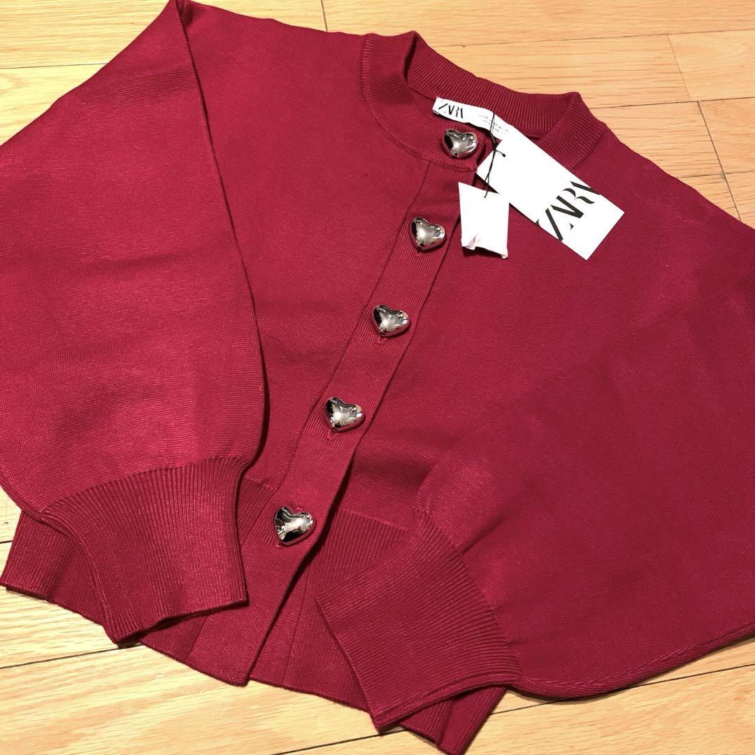 ZARA】ザラ L ハートボタン ニットカーディガン 赤