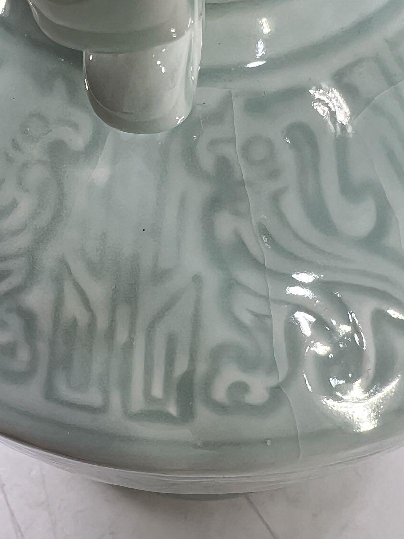GE】Y1300【コレクター所蔵品】時代 青磁耳付花瓶/中国古玩 中国