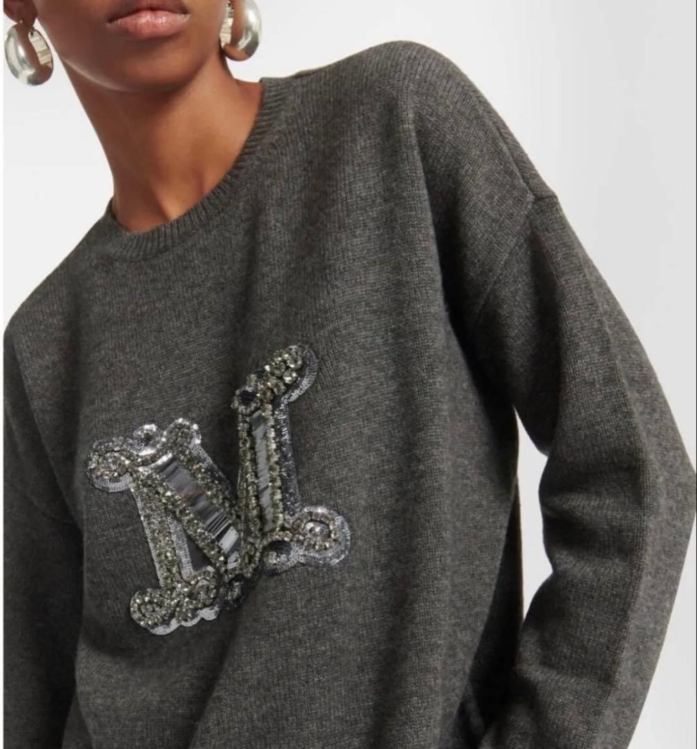 MAX MARA セーター カシミヤ混ウール ニット Mロゴ ラインストーン