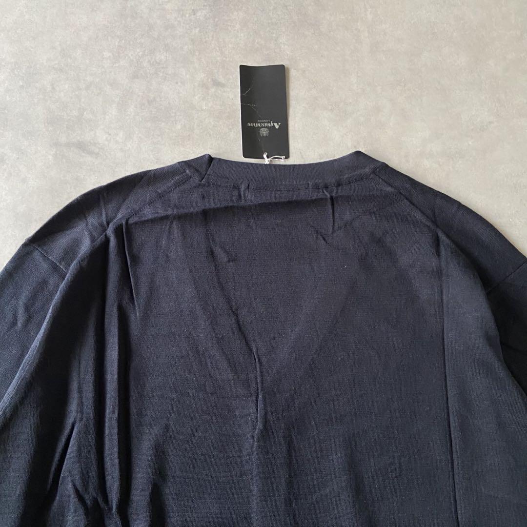 【新品】Aquascutum カーディガン 紺色 ロゴボタン 綿 L AR52