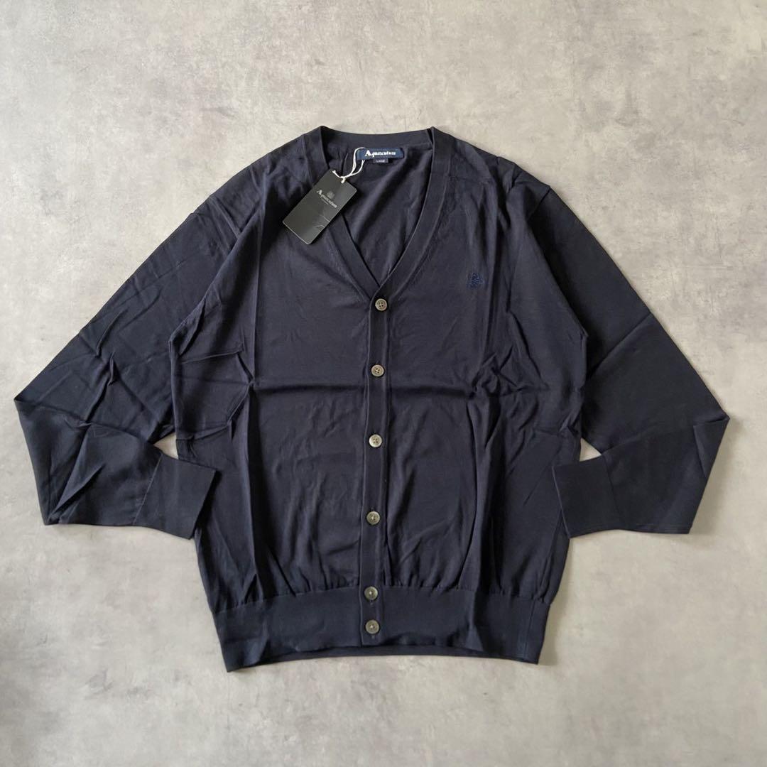 【新品】Aquascutum カーディガン 紺色 ロゴボタン 綿 L AR52