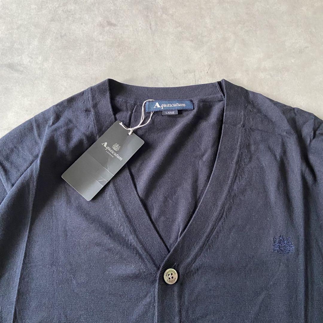 【新品】Aquascutum カーディガン 紺色 ロゴボタン 綿 L AR52