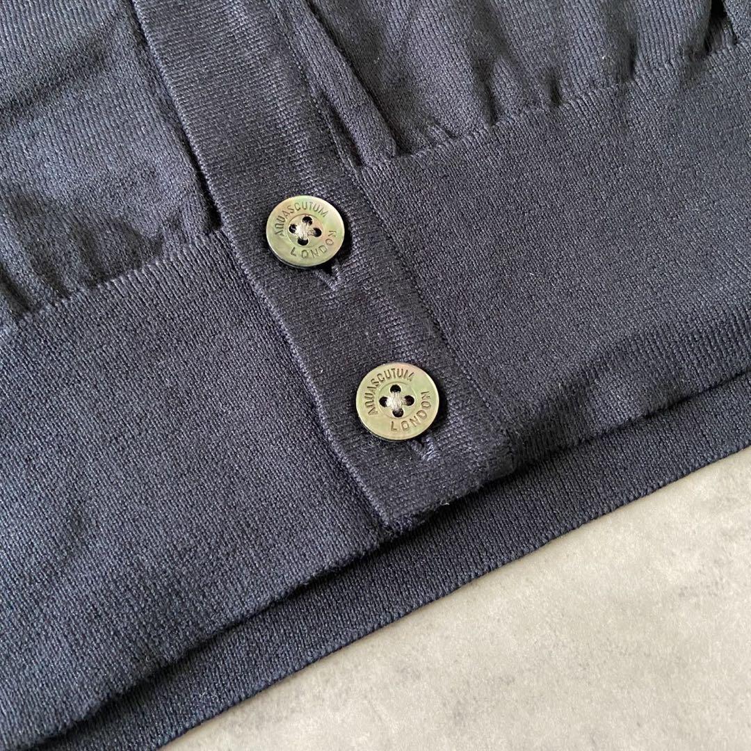 【新品】Aquascutum カーディガン 紺色 ロゴボタン 綿 L AR52