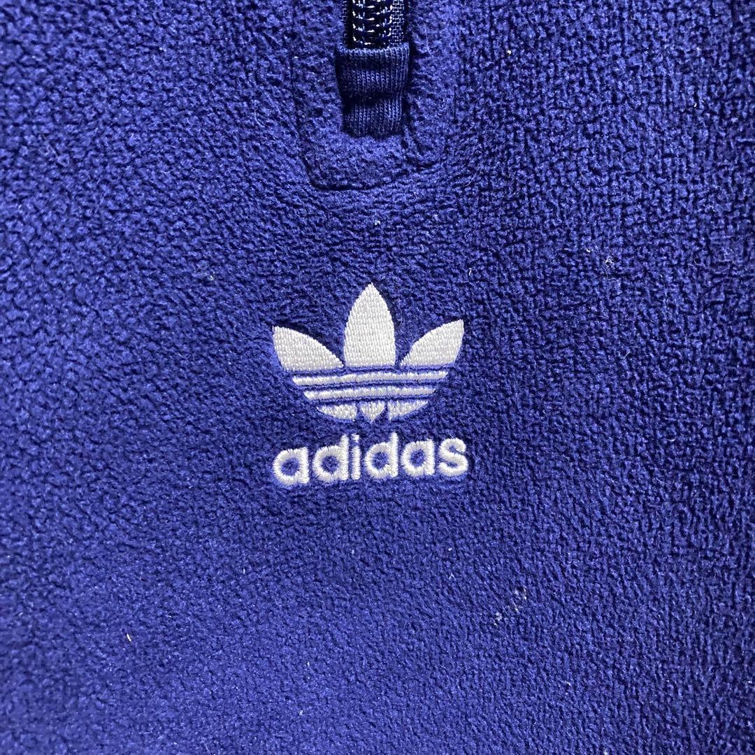 アディダス adidasフリース　両面刺繍 ハーフジップ 紺 Lサイズ