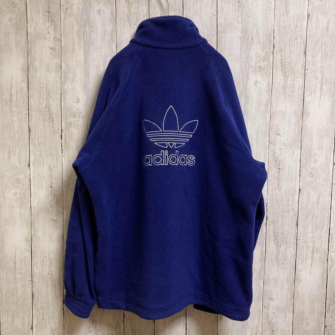 アディダス adidasフリース　両面刺繍 ハーフジップ 紺 Lサイズ