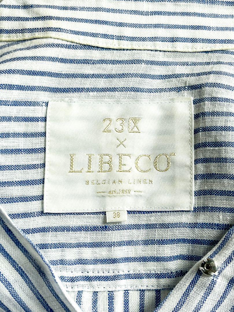23区】LIBECO リネン100% ストライプ柄スキッパーシャツ38