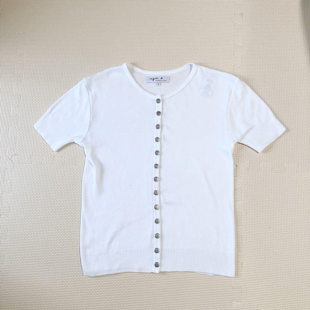 agnès b. コットンニット 半袖 カーディガンプレッション