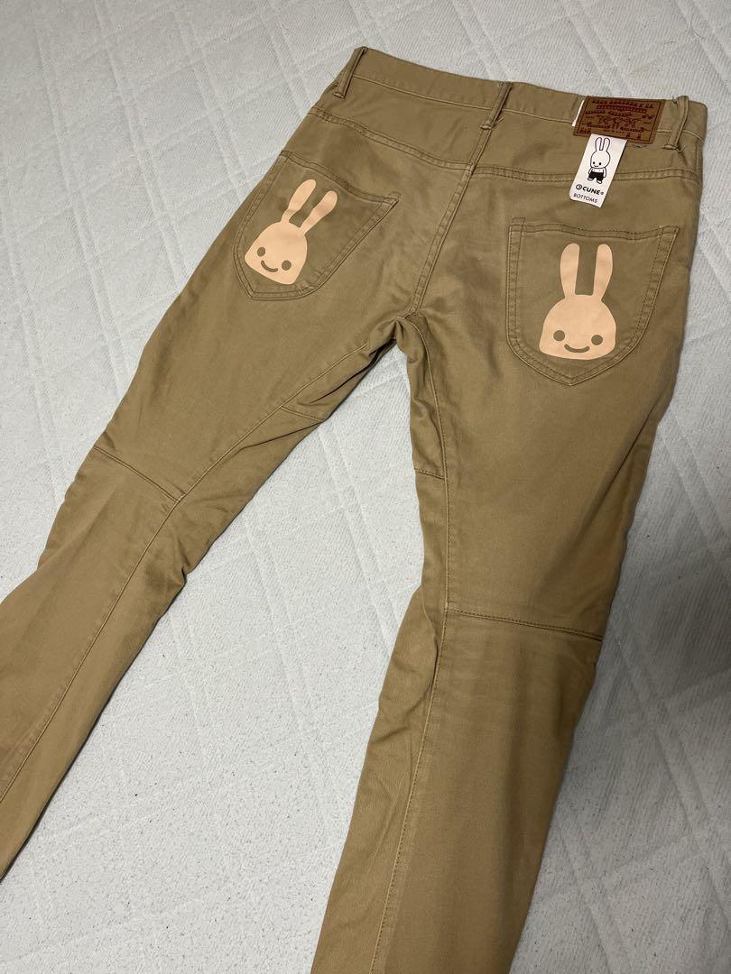 cune ベージュ チノパン CUNE キューン 6連 ウサギ ペイント チノパン パンツ ベージュ