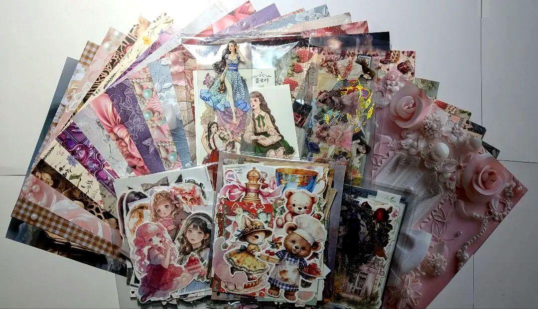 おすそ分けコラージュ素材セットデザインペーパー、hwaraさん、マステ、シール⑤