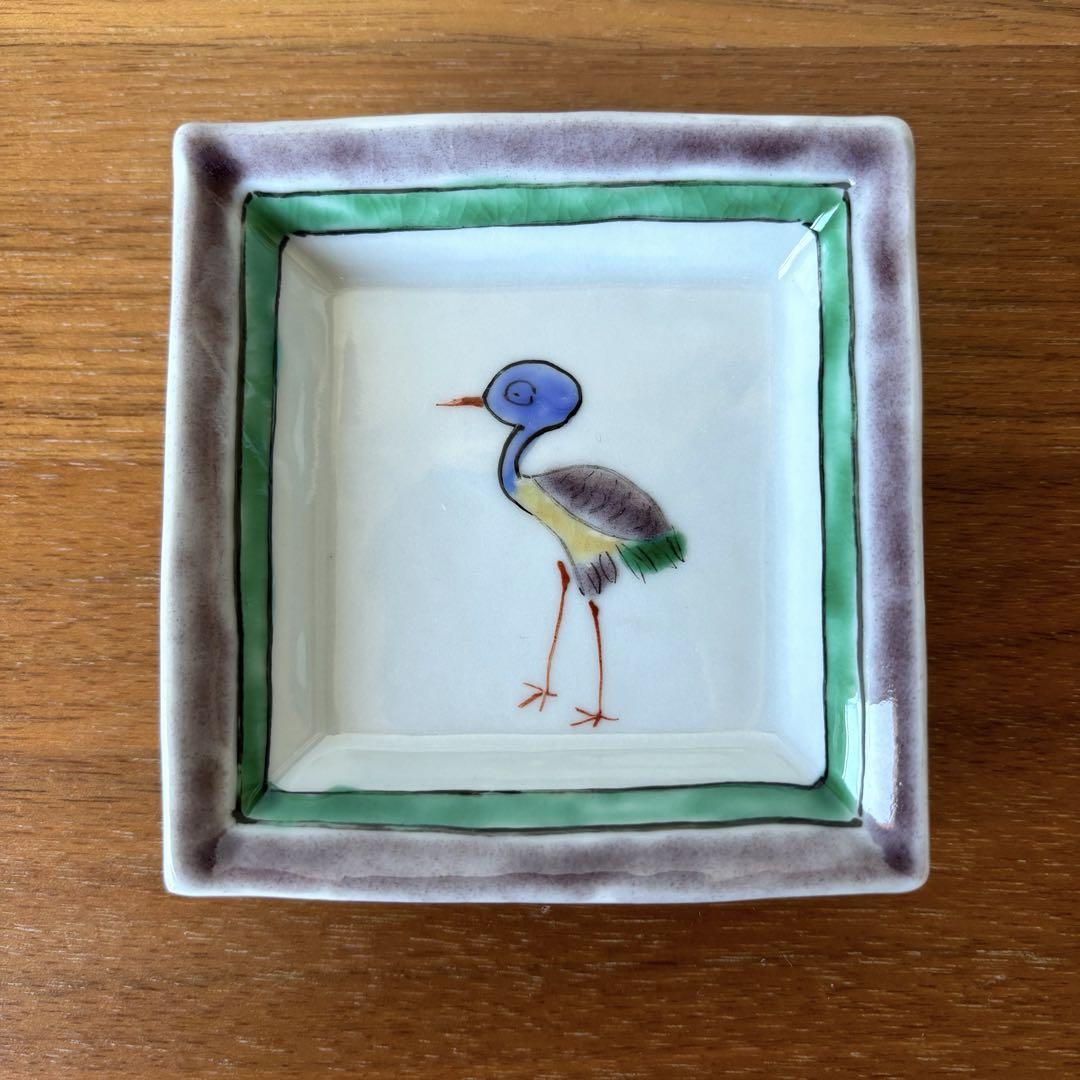 新道工房　色絵動物文角皿
