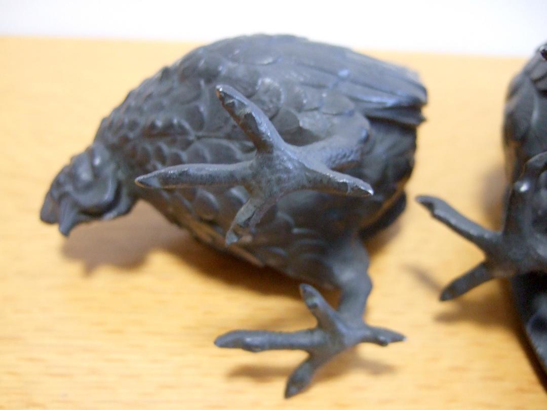 双鶏 雌雄 鶏像 細密 置物 工芸品