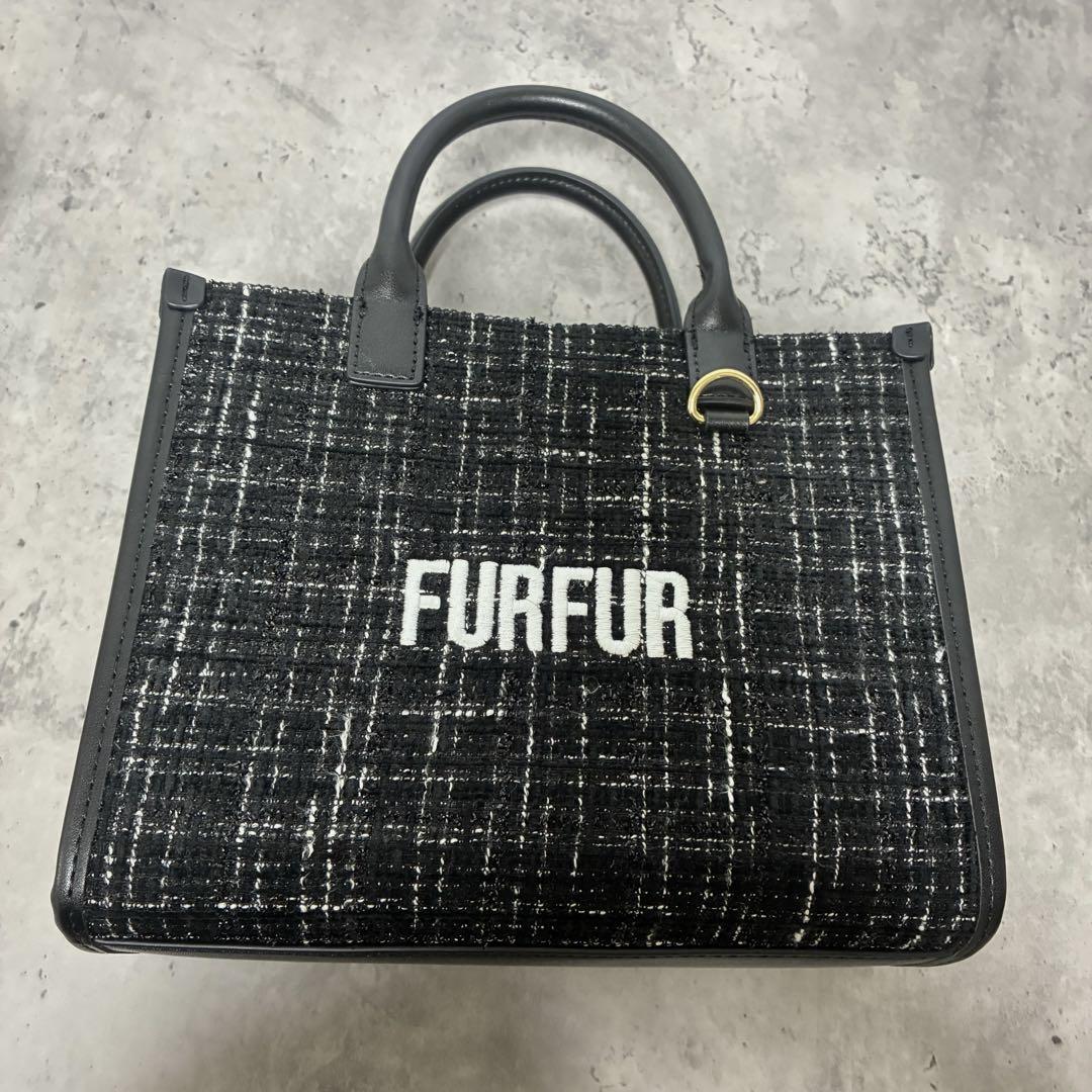 FURFUR ツイードバッグ ブラック FURFUR ツイード ロゴ トート バッグ ブラック ZOZOTOWN限定