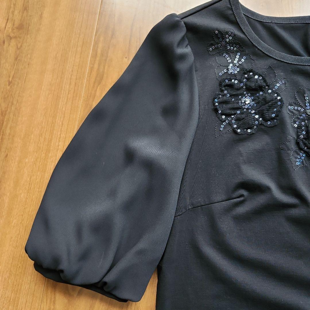 新品TO BE CHIC ブラック フラワー刺繍 バルーンスリーブ
