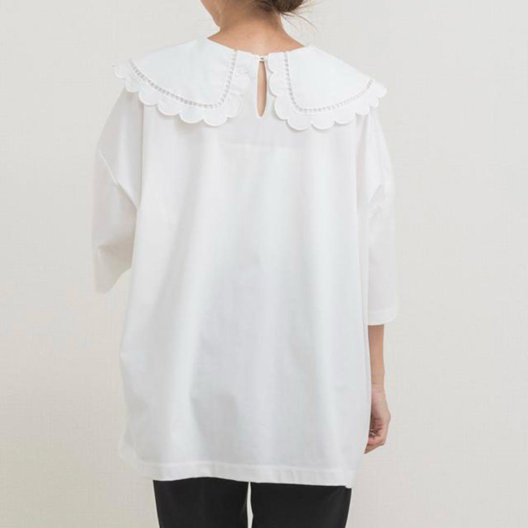 美品 yori ヨリ スカラップカラー カットソー ホワイト ゆったり