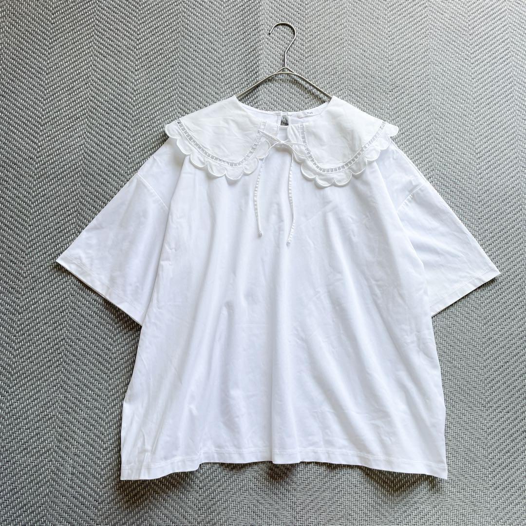 美品 yori ヨリ スカラップカラー カットソー ホワイト ゆったり