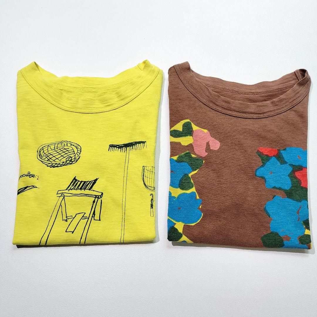 2枚セット✨️ 45R プリント Tシャツ コットン カットソー 半袖 黄 茶