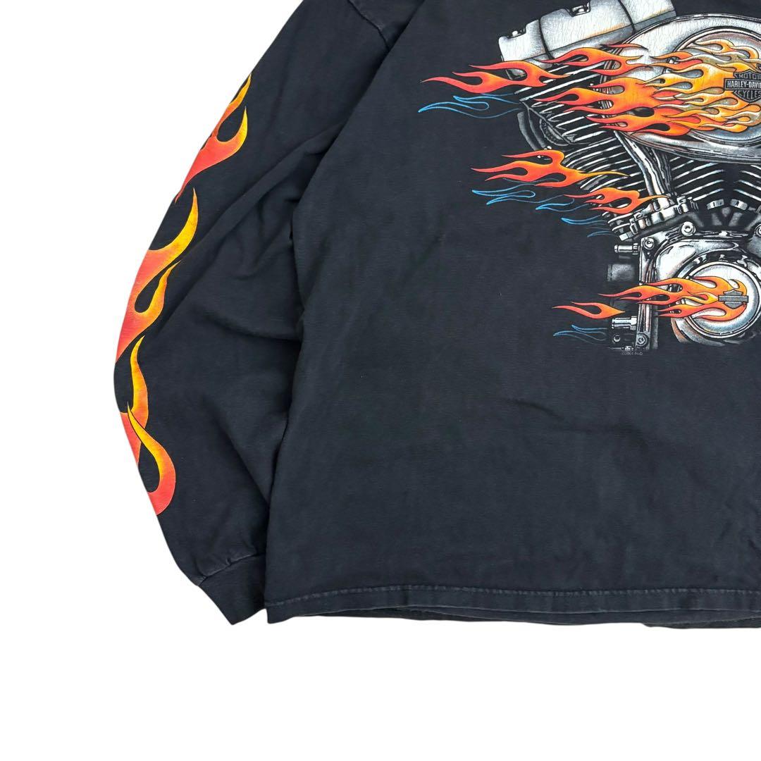 Harley-DavidsonエンジンファイヤーロンTブラックy2kUSA製炎