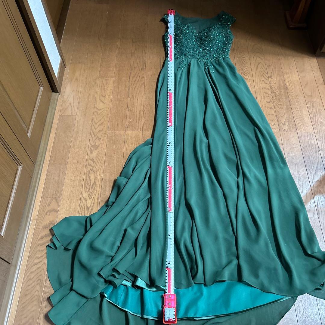 要相談 げ中 ダークグリーン ビーズ装飾 ハイローヘムドレス クリスマスM 30日間返品交換可能！