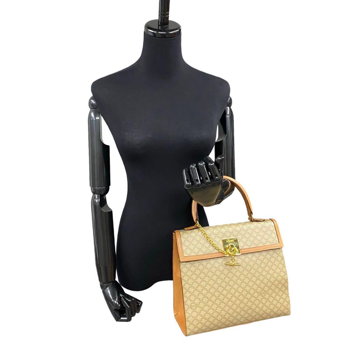 極 美品 セリーヌ マカダム ブラゾン 柄 リング 金具 レザー