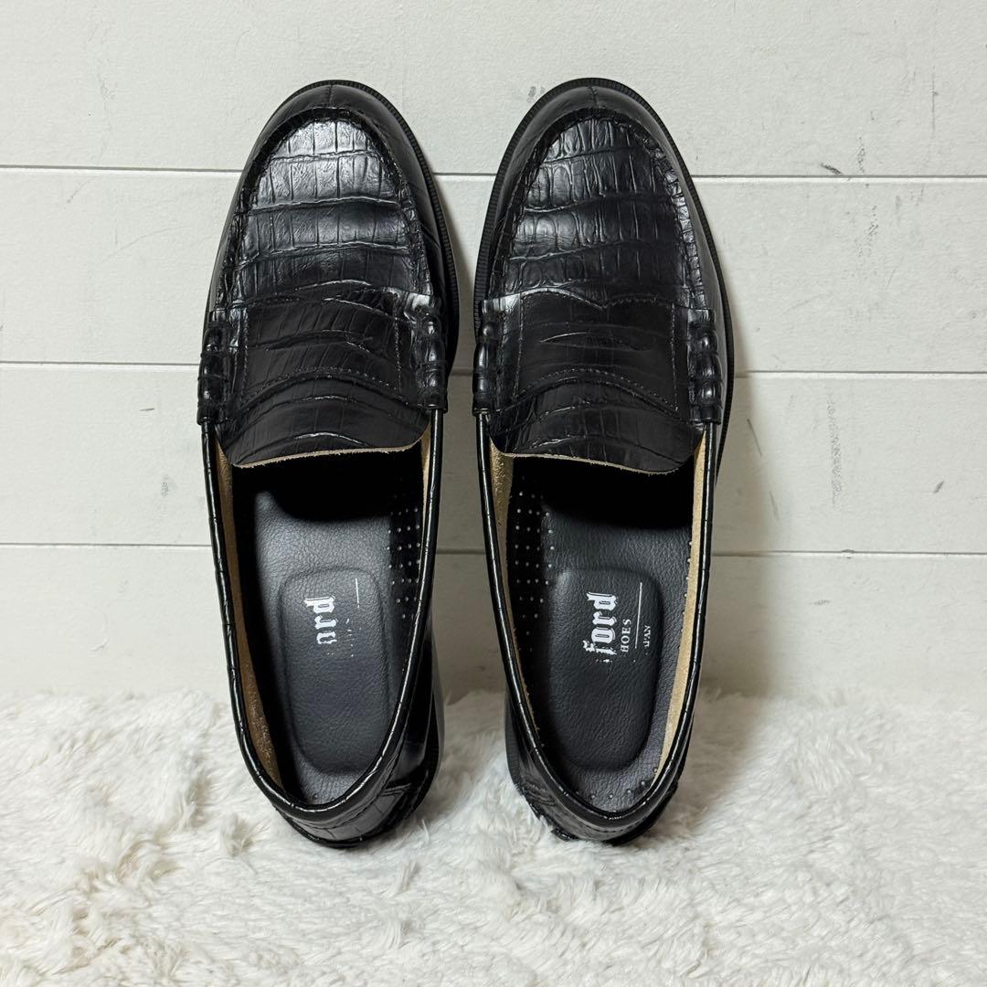 美品✨ケンフォード　ZODIAC クロコダイル型押し　コインローファー　ブラック