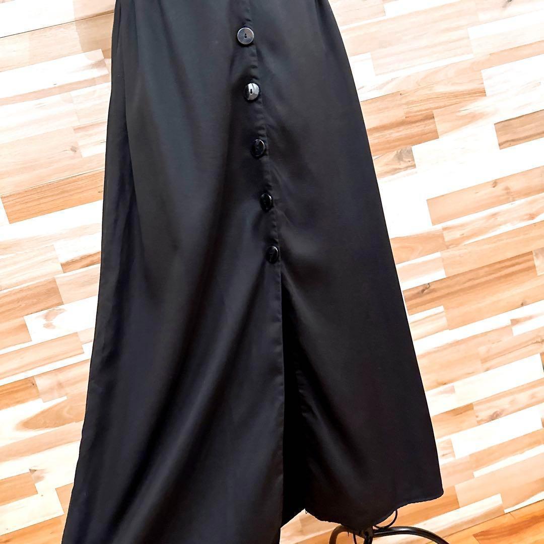 【ザラ】薄手 ドレープ 半袖ロング ワンピース ワントーン ボタン S 黒 ザラ】薄手 ドレープ 半袖ロング ワンピース ワントーン ボタン