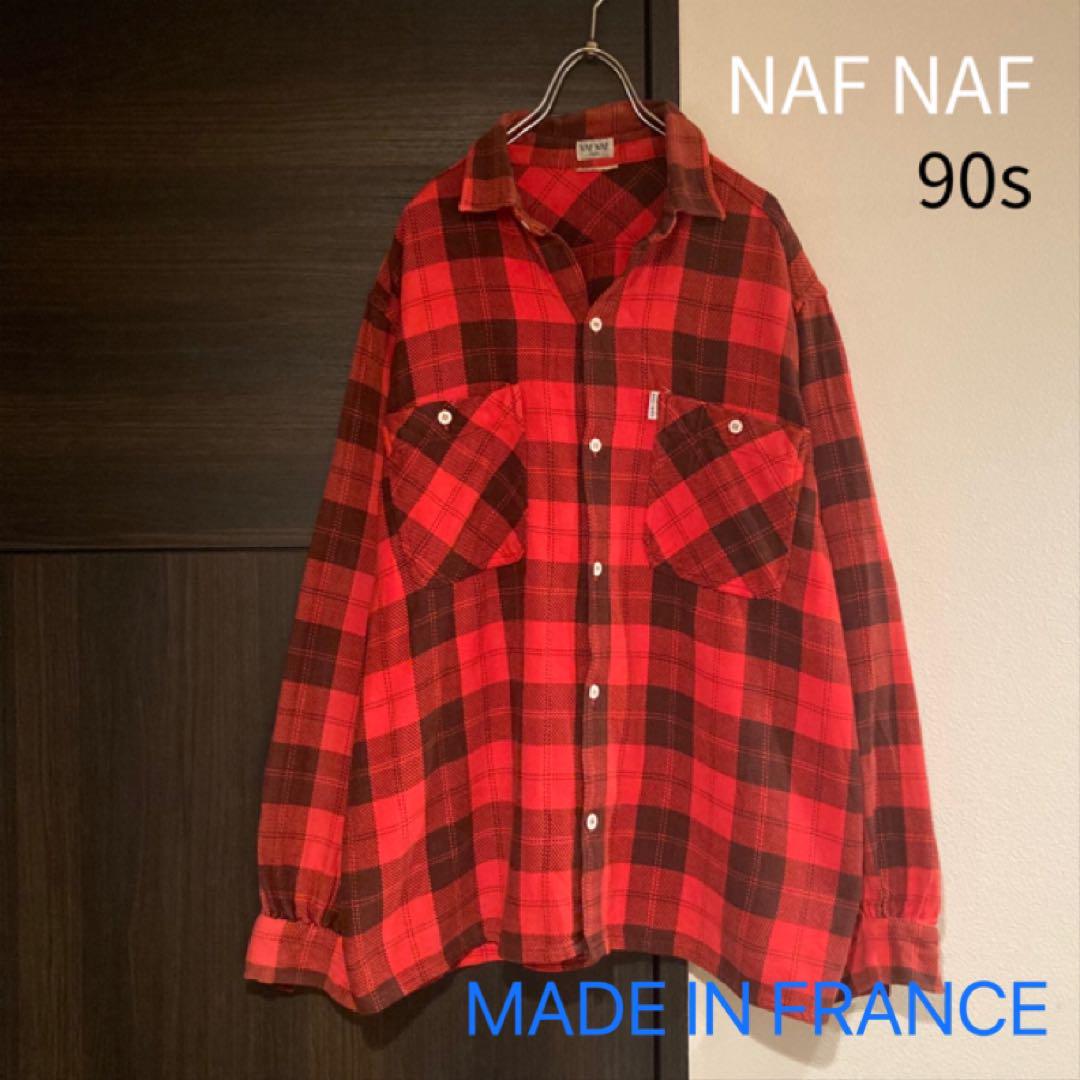 【フランス製】90s NAF NAF ネルシャツ ヴィンテージ 赤黒 チェック
