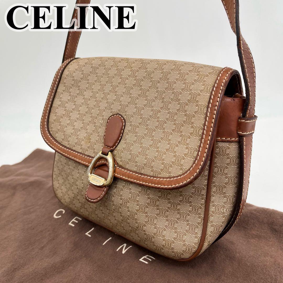美品　セリーヌ　マカダム柄　PVC ガンチーニ　ショルダーバッグ　ブラウン CELINE セリーヌ マカダム ショルダーバッグ ブラウン