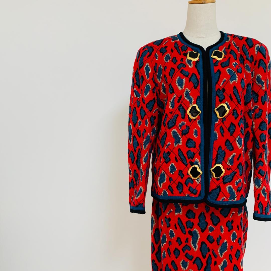伊太利屋 3点豹柄風セットアップ レッド ゴールド装飾 サイズ13L・伊太利屋