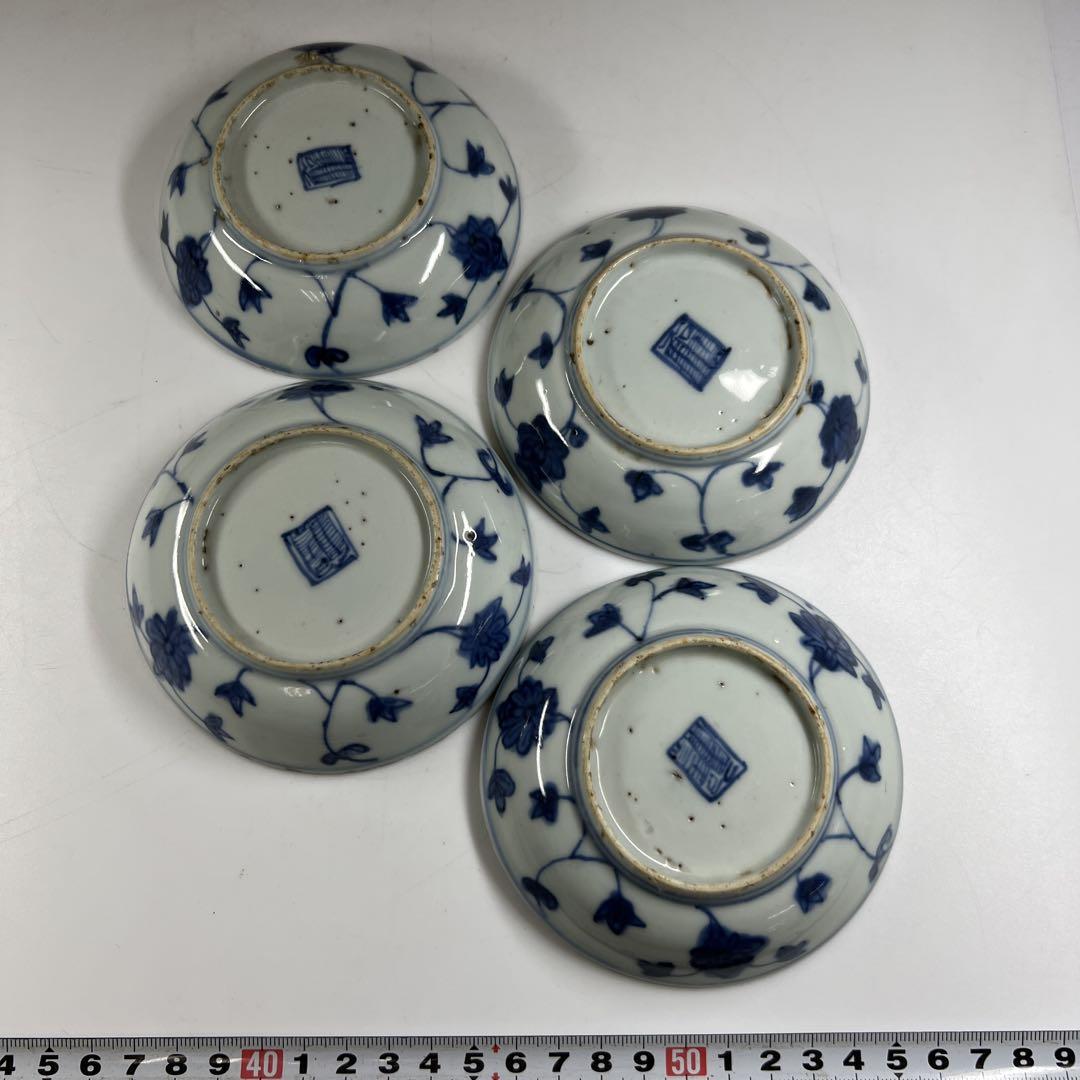 中国明時代　古染付人物画皿4枚　幅約10.5㎝　東Y7-0603⭐︎2F