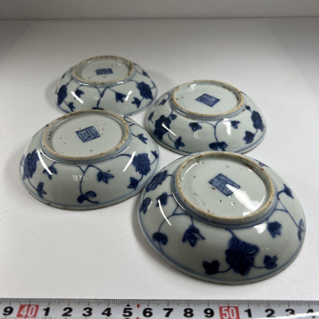 中国明時代　古染付人物画皿4枚　幅約10.5㎝　東Y7-0603⭐︎2F