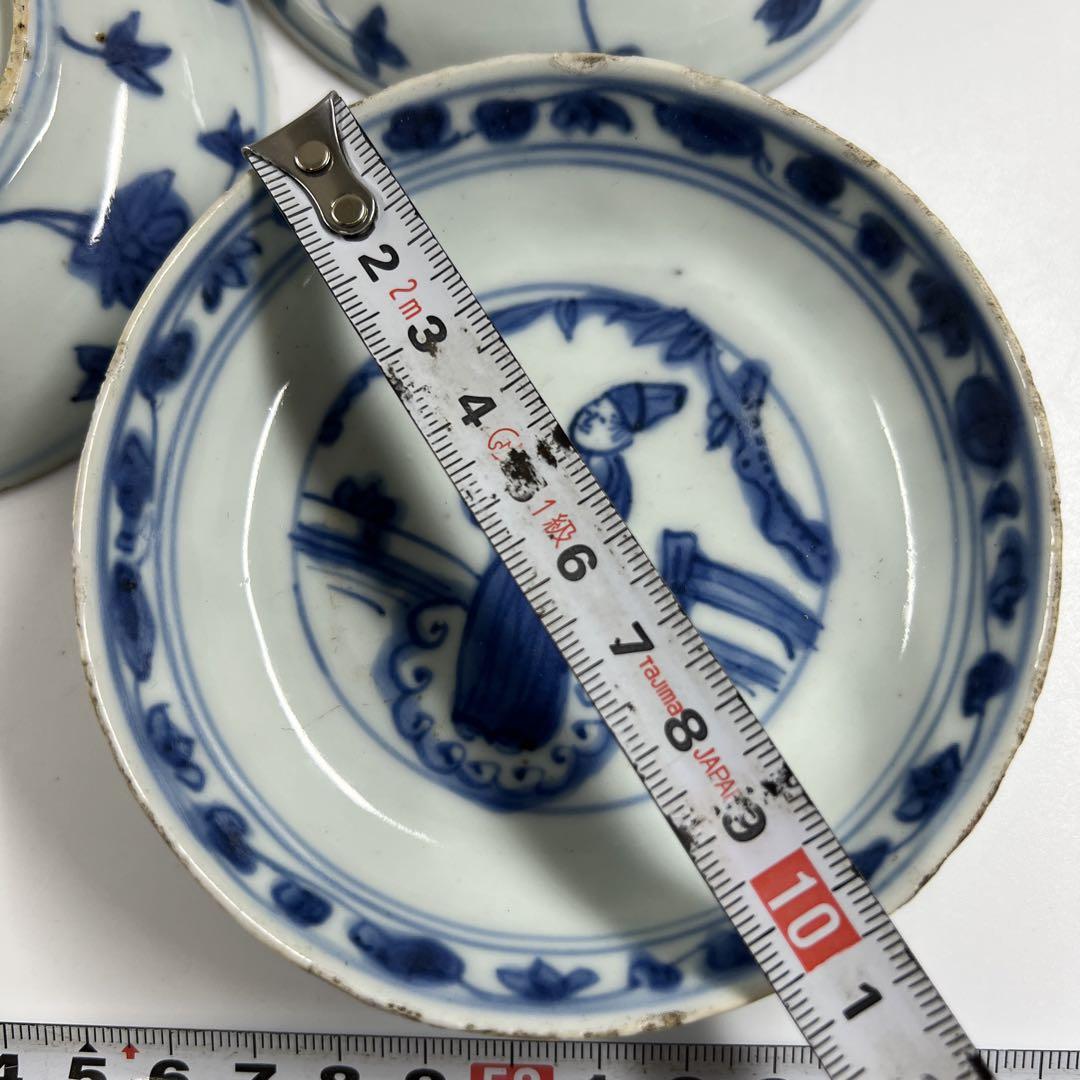 中国明時代　古染付人物画皿4枚　幅約10.5㎝　東Y7-0603⭐︎2F