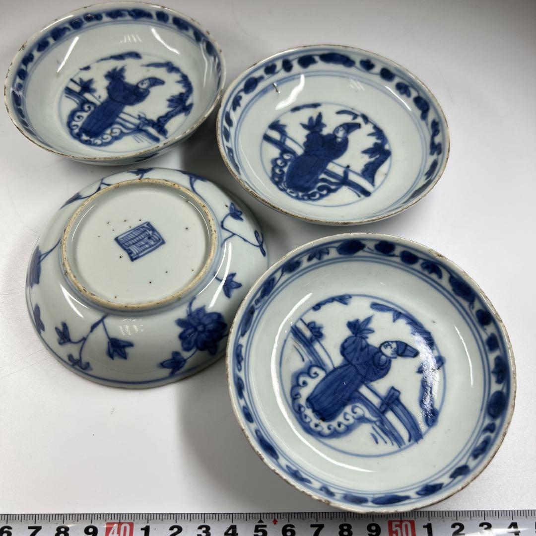 中国明時代　古染付人物画皿4枚　幅約10.5㎝　東Y7-0603⭐︎2F