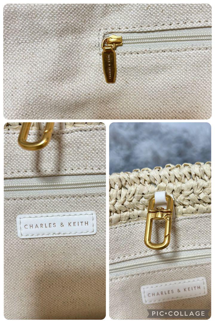 【未使用】CHARLES & KEITHカゴバッグ ホワイト×ベージュ A4可