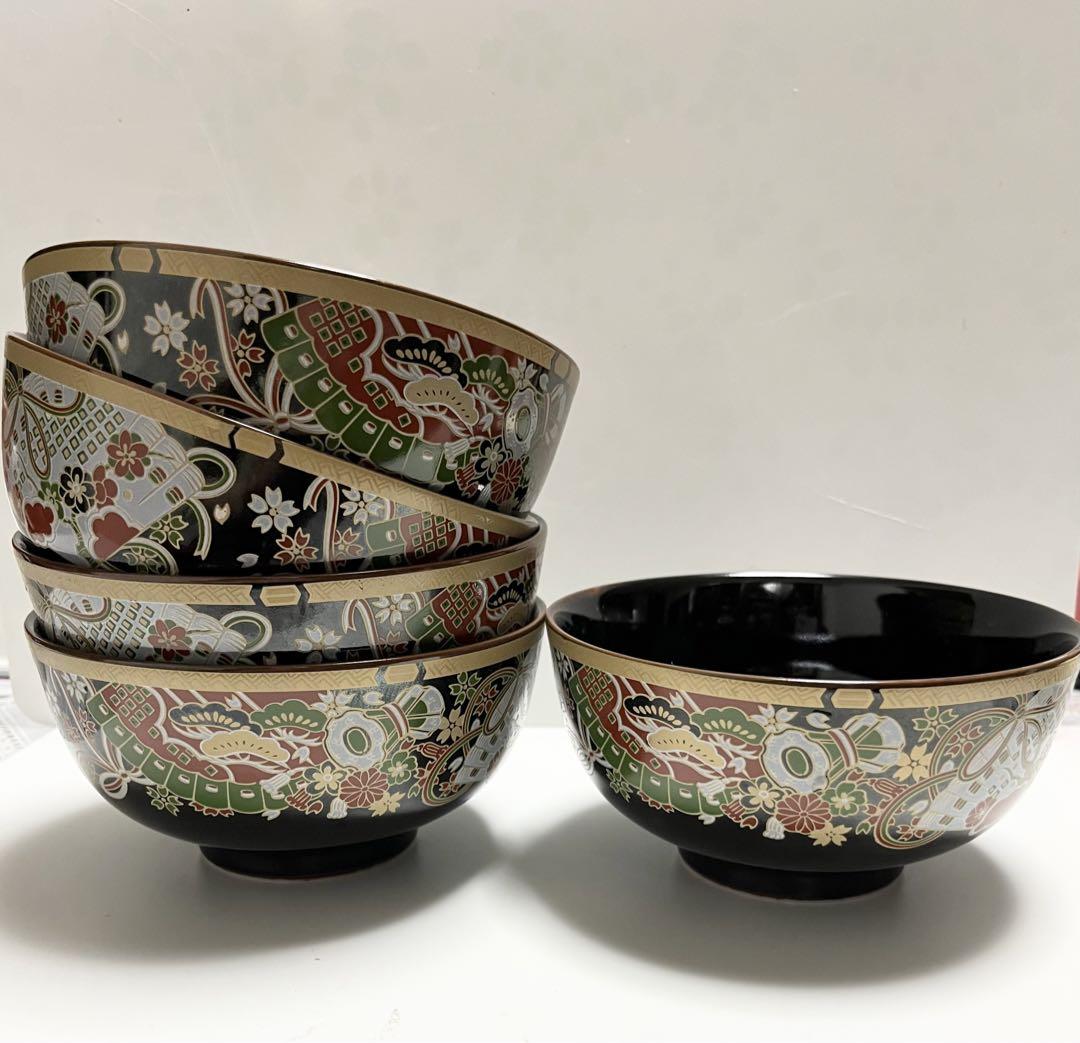 和風花柄の陶器丼 5個セット