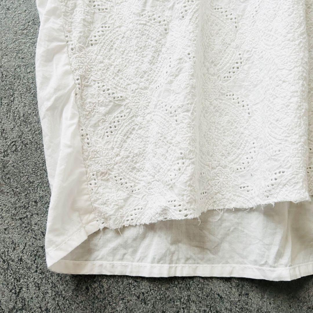 1723A美品 ミズイロインド 総刺繍ショールカラープルオーバー 白 綿100%