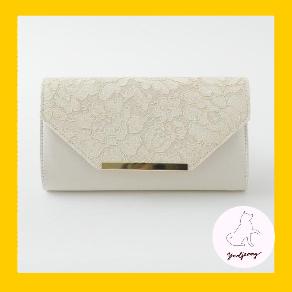 レースデザイン パーティーバッグ アイボリー ピンク