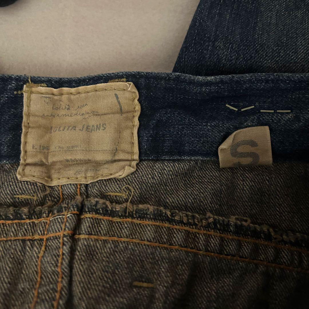 Lolita jeans × 奈良美智　ヴィンテージ加工　サガラ刺繍 デニム　L Lolita jeans 奈良美智 サガラ刺繍デニム Sサイズ(七分丈