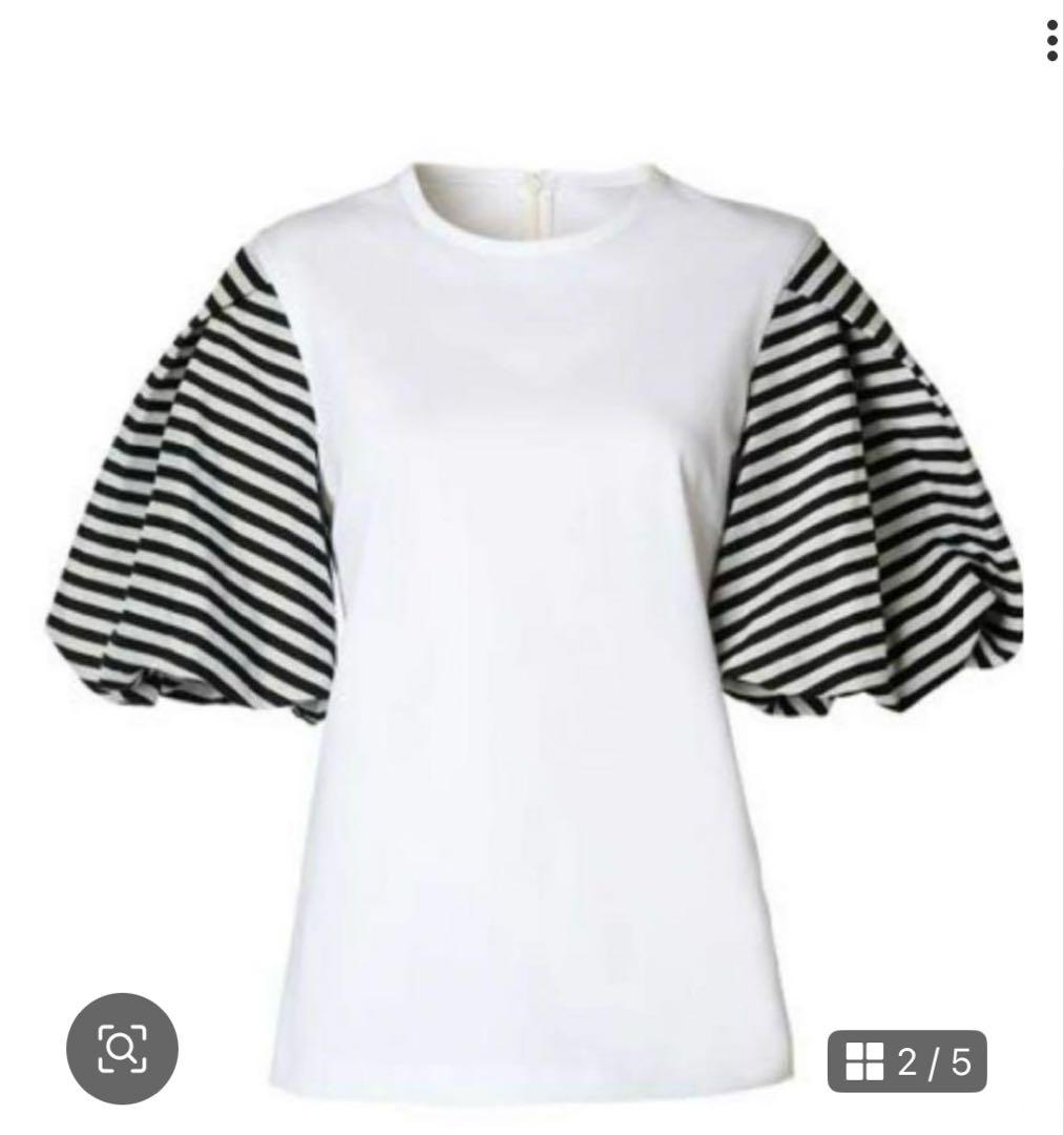 ボーダーズアットバルコニー　ホワイト パフスリーブ Tシャツ サイズ36 美品 ボーダーズアットバルコニー パフ TEE ホワイト 36