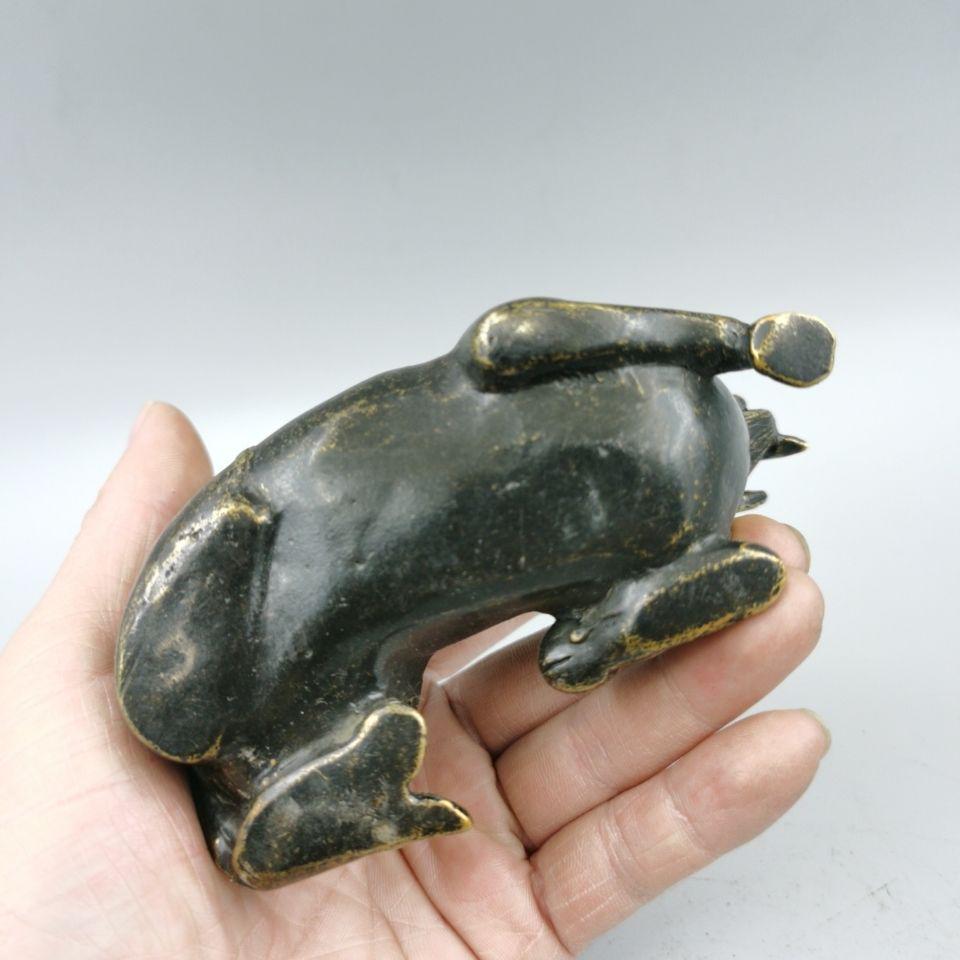 銅細工 犀牛望月 置物 茶寵 装飾品 工芸品 美術品