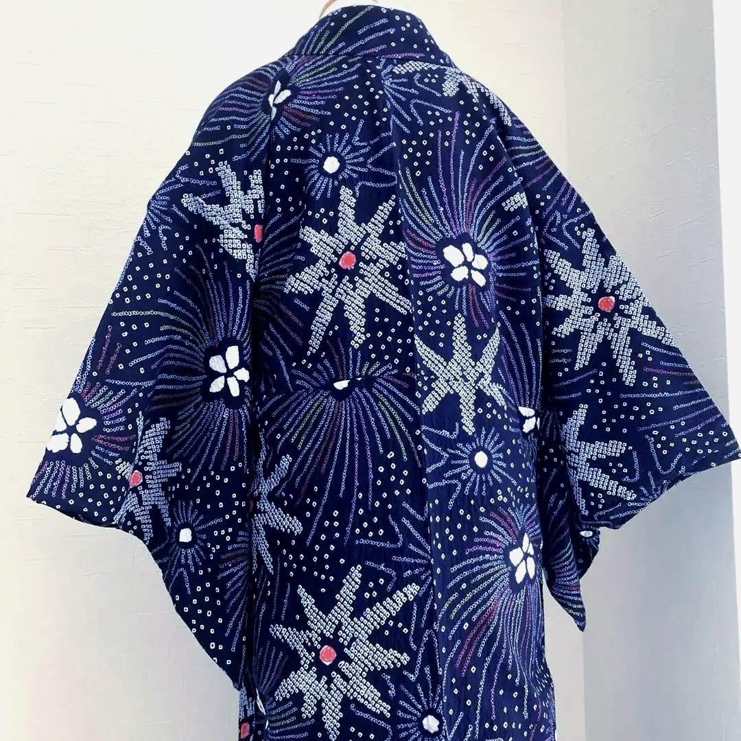 seigiman　上質　手縫い本格浴衣　花火　濃紺　美品　No.45