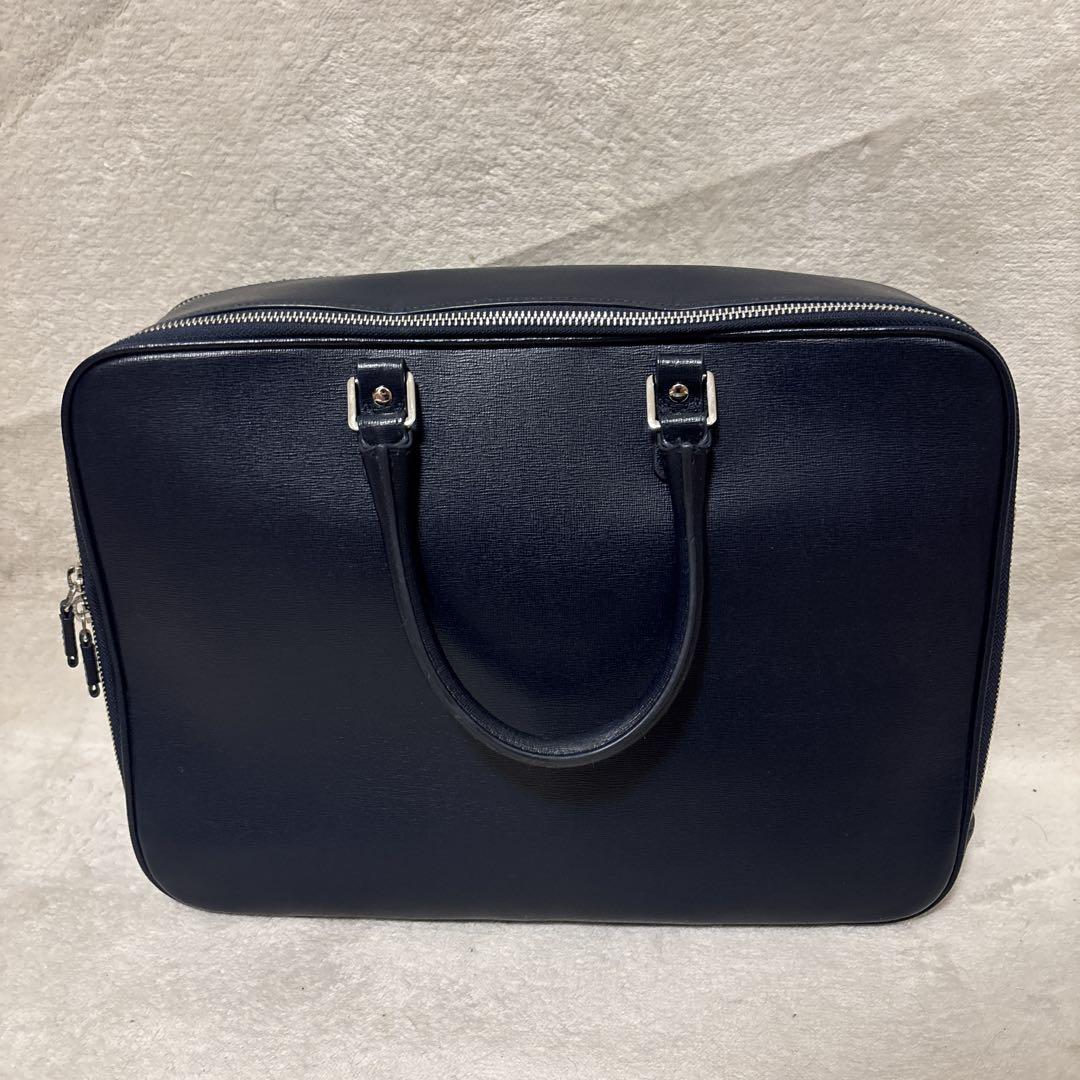 美品⭐️FURLA ネイビー ビジネスバッグ　大容量　多機能　レザー　近年モデル
