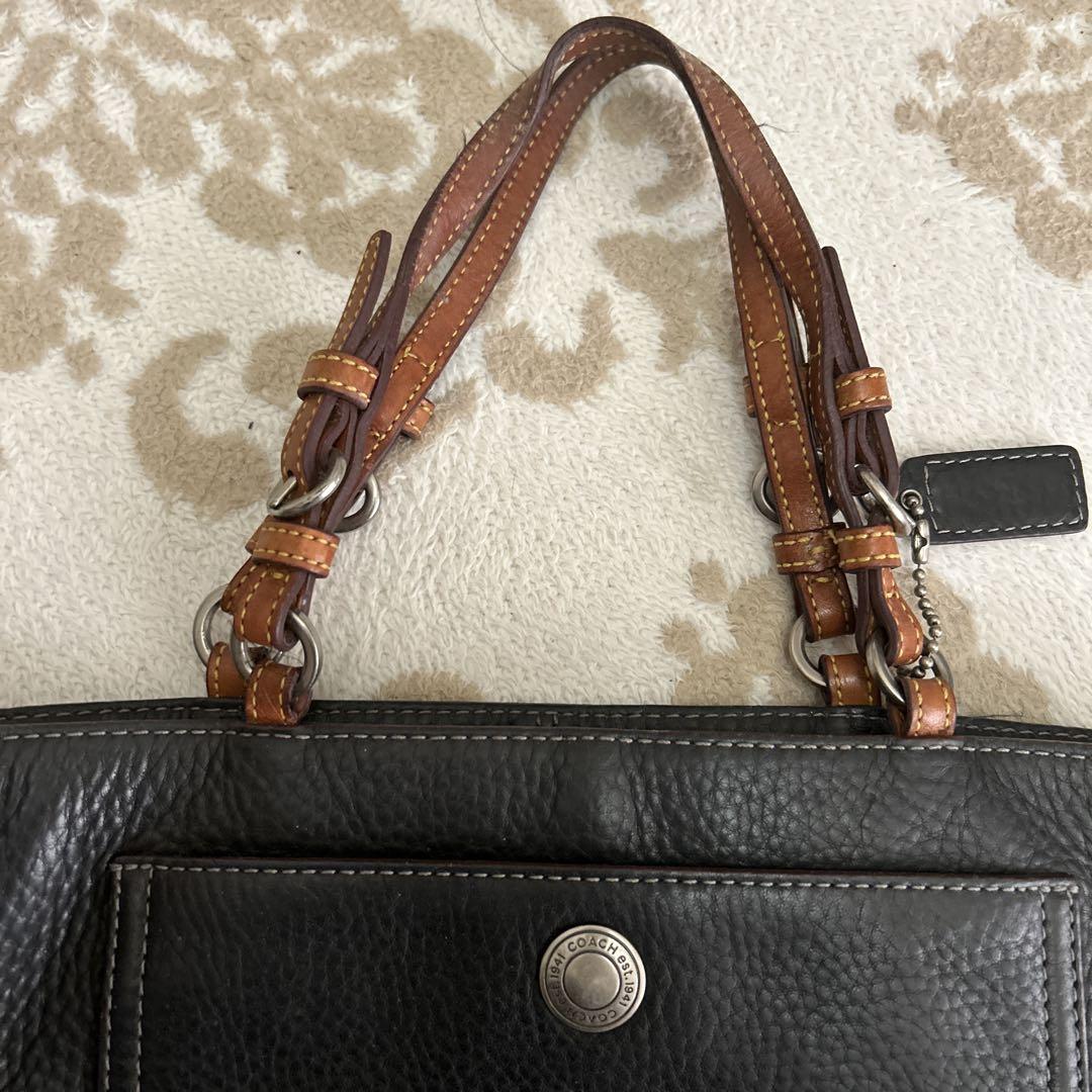coach レザー 黒 ハンドバッグ フラップポケット