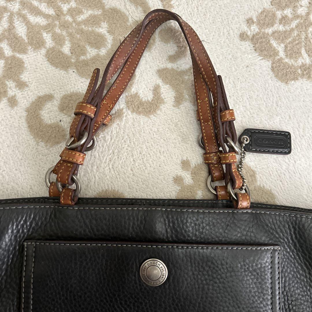 coach レザー 黒 ハンドバッグ フラップポケット