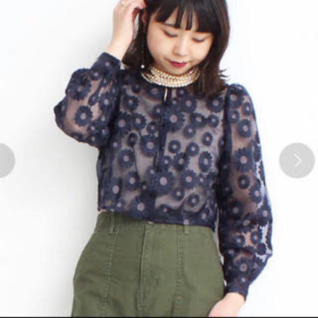 Dot＆Stripes CHILDWOMAN　シアー刺繍カーディガン　ショート丈