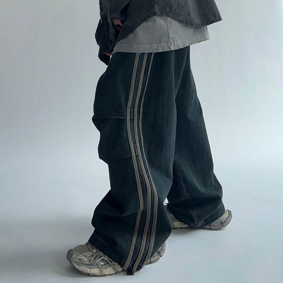 COLN hold track jeans スリーストライプ ワイドバギーデニム