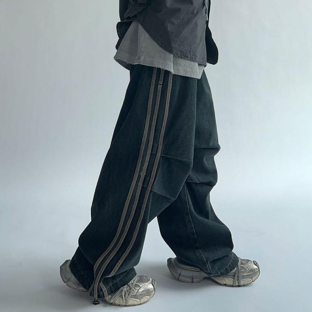 COLN hold track jeans スリーストライプ ワイドバギーデニム