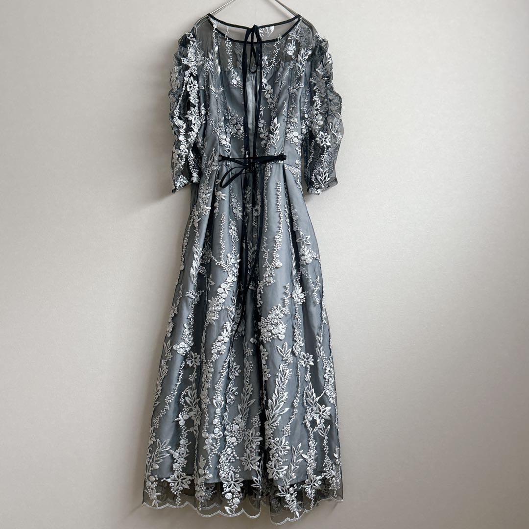 美品】haremode 花柄刺繍ミディ丈ドレス LL XL 体型カバー